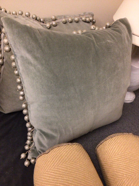 Green Pillow W/Ball Tasels