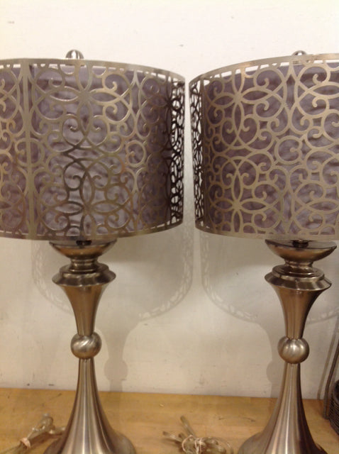 29" Pair Of Stainless Laser Cut Lamps