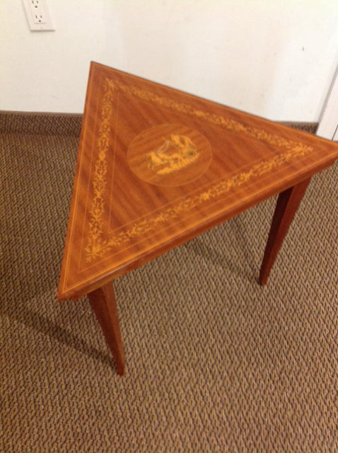 Vintage Wood Gold Inlay Accent Table