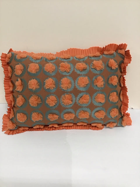 Orange Pillow w/Pom-Pom Tufts