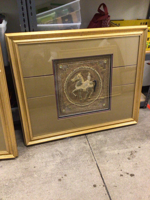 45 3/4" X 37 5/8" Gold Framed Horse Kalaga