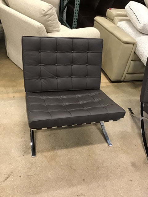 Brown Leather Barcelona Style Chair