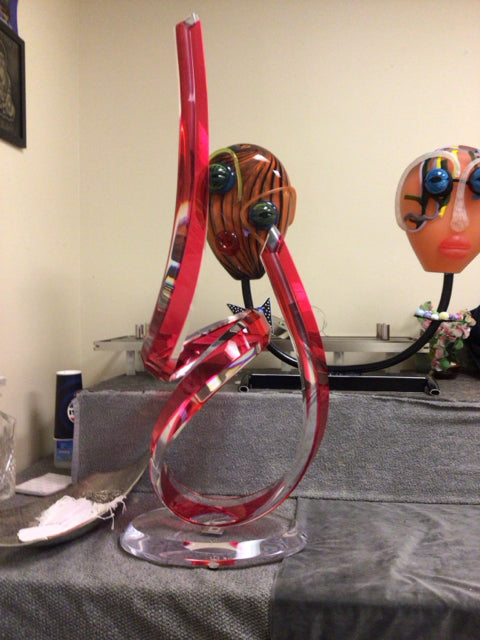 40" Signed Red & Clear Acrylic Sculpture