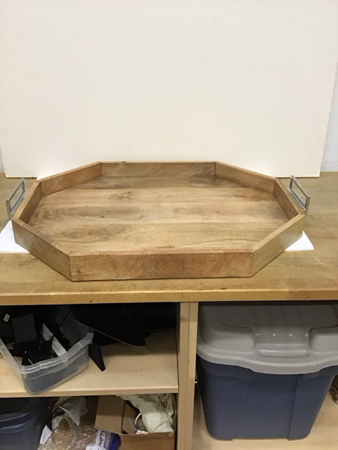 21x27 Octagonal Wood Tray w/Metal Handles