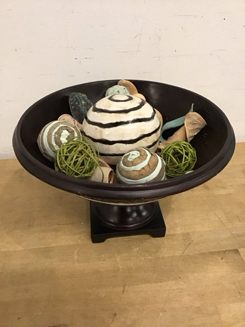 Bowl 8"x11" Footed Zebra Pattern Mosaic W/Decorative Balls