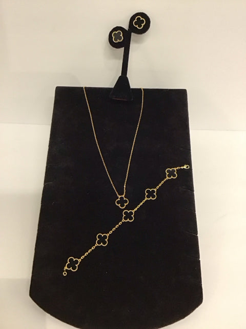 Van Cleef Style Onyx Necklace/Earrings Bracelet Set