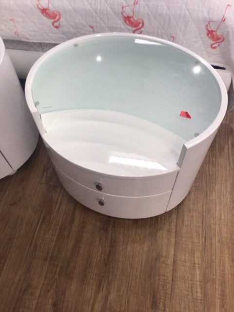 White Lacqured Glass Top Two Drawer Nightstand
