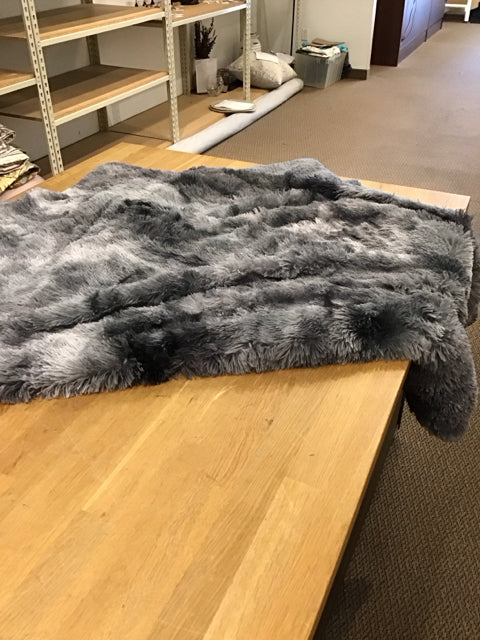 Grey Long Hair Faux Fur Throw