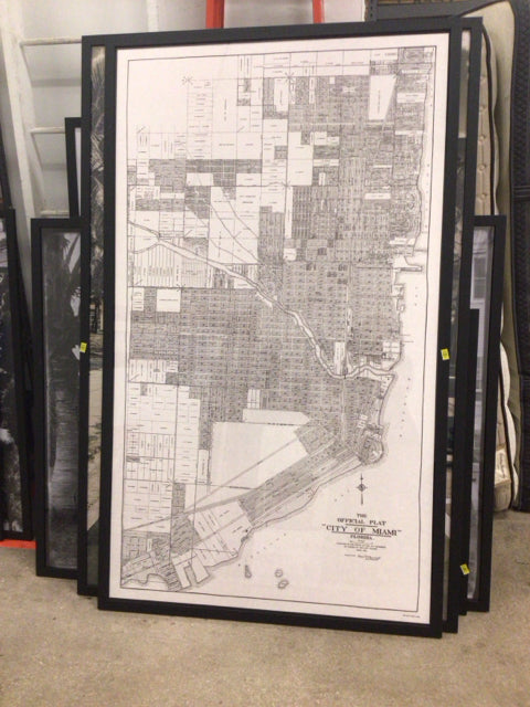 44" X 74" Black & White Framed Miami Print