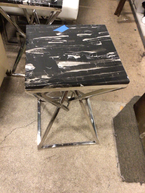 Z Gallerie Chrome Black & White Stone Top End Table