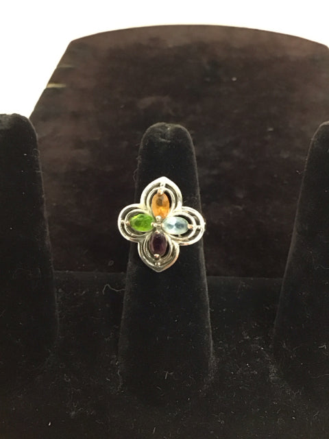 Silver Multicolored Stone Ring