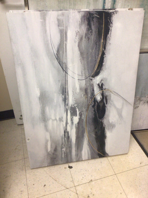 29 1/2" X 39 1/2" Grey/White Abstract Print On Canvas