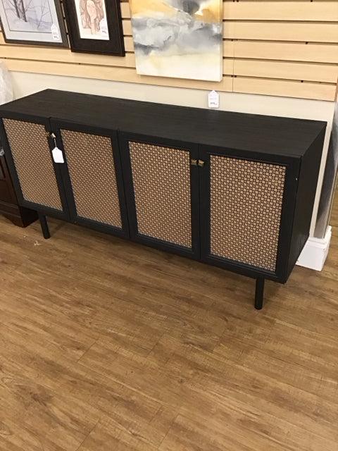 Black Wood Console w/Woven Metal Doors
