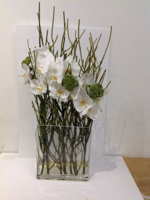 Faux Orchids w/Rectangular Glass Vase
