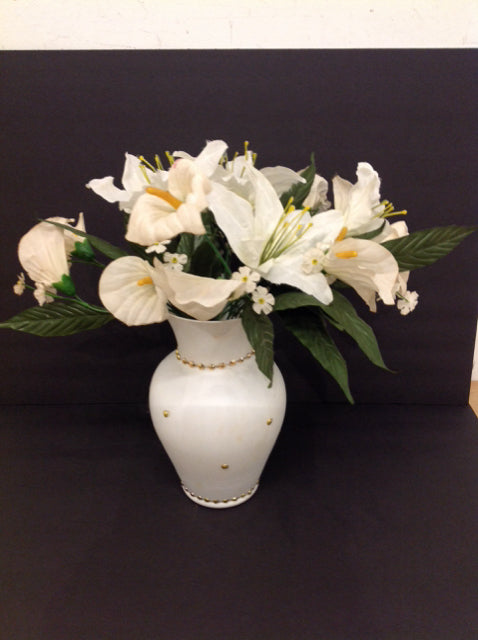 Silk Orchids in White Vase