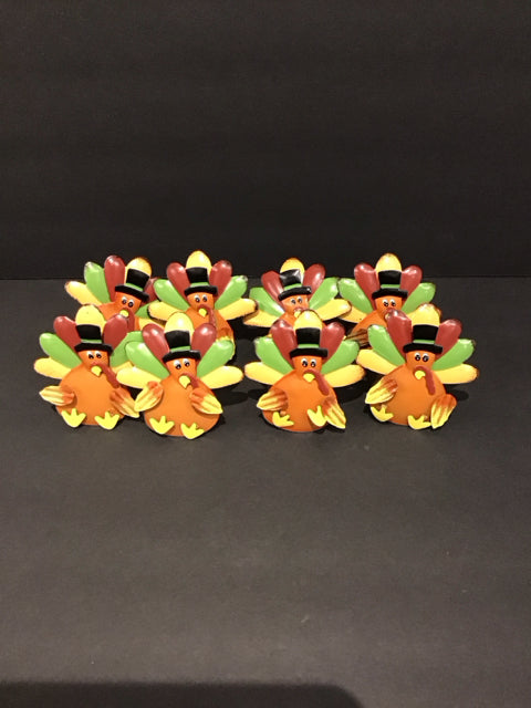 Set/8 Metal Turkey Napkin Rings