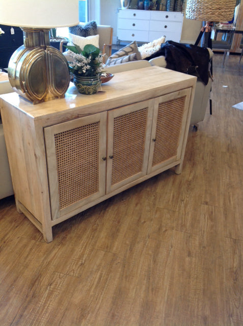 Lt Wood w/Rattan Doors Console