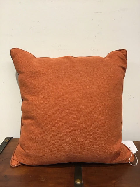 16" Rust W/Faux Leather Trim Pillow