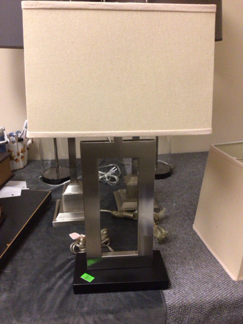 Rectangular Metal Black Base Table Lamp W/Shade
