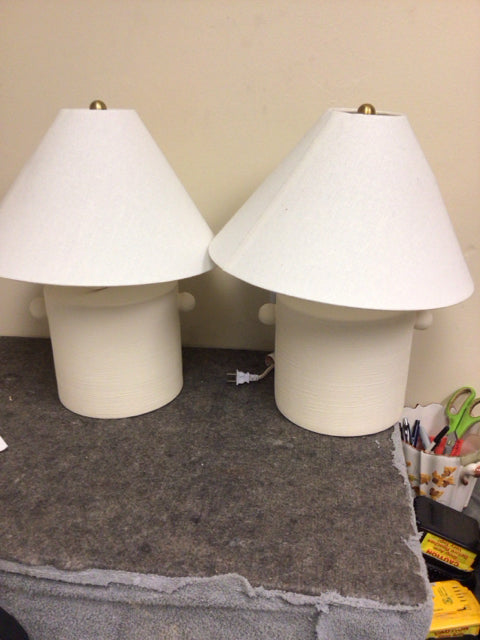 Pair Of Threshold Ceramic Knob Table Lamps W/Shades