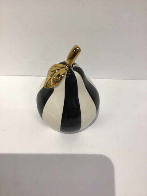 Black/White Painted Ceramic Pear w/Gold Stem