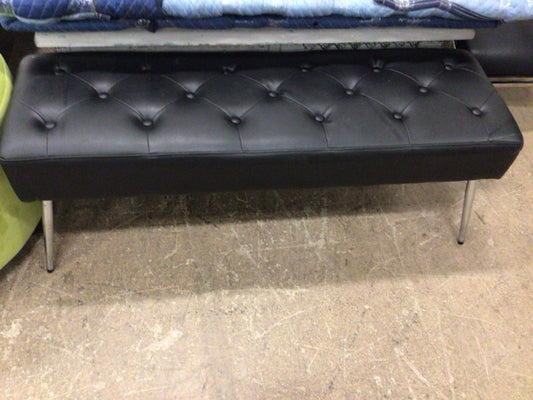 Black Vinyl Button Tufted Chrome Leg Bench