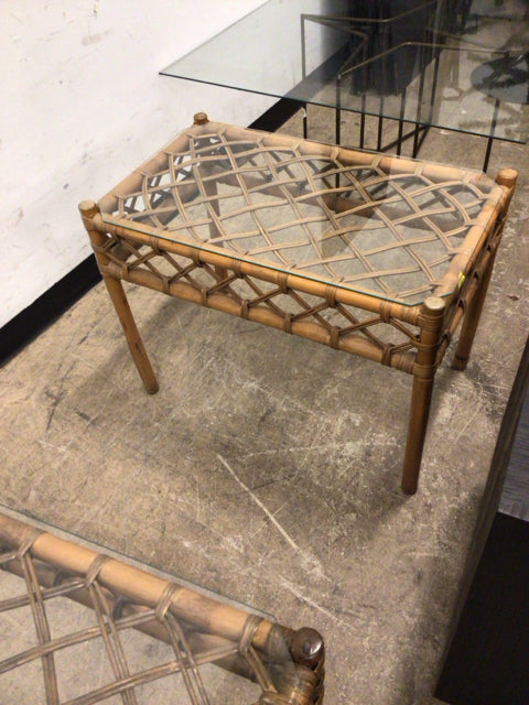 Pier 1 Bamboo Glass Top End Table