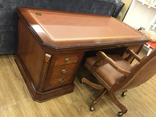 Hurtado 3Pc Wood Leather Top Office Desk