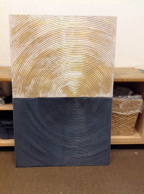 39x59 Gold/Black Mixed Media on Canvas