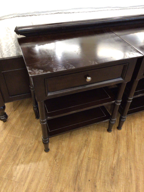 AS-IS Drexel Heritage One Drawer Dark Wood Nightstand(Top Damage)