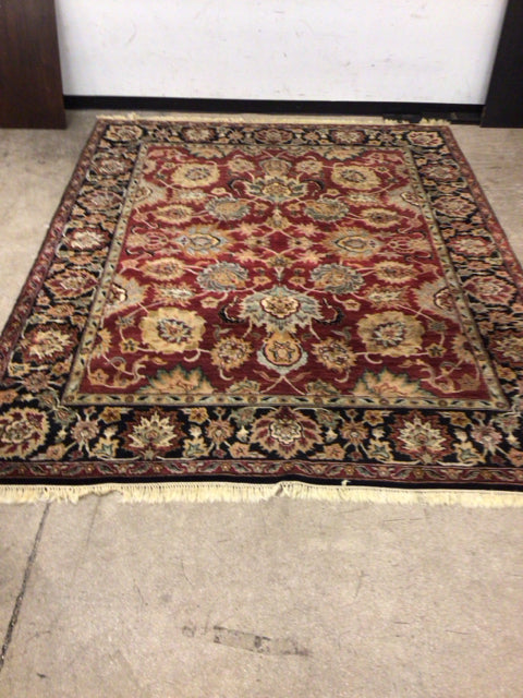 93 1/4" X 117 1/2"Burgandy & Black Fringe Rug