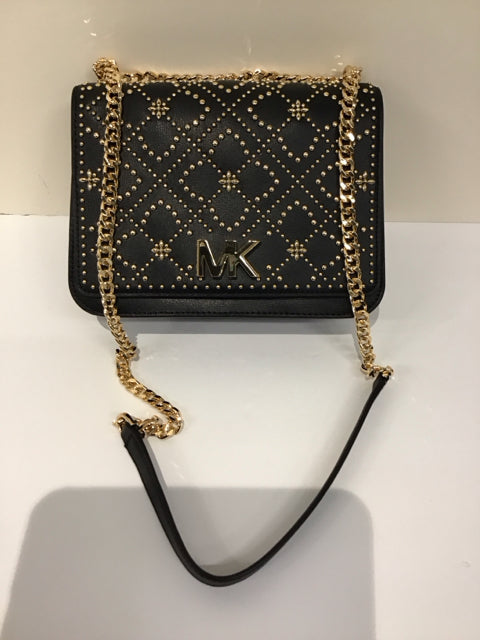 MK Black Leather w/Gold Metal Accents Purse