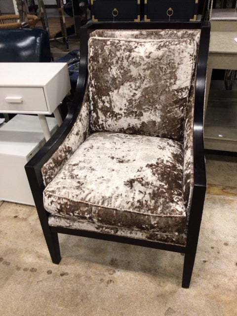 Light Brown & Beige Fabric Wood Arm Chair