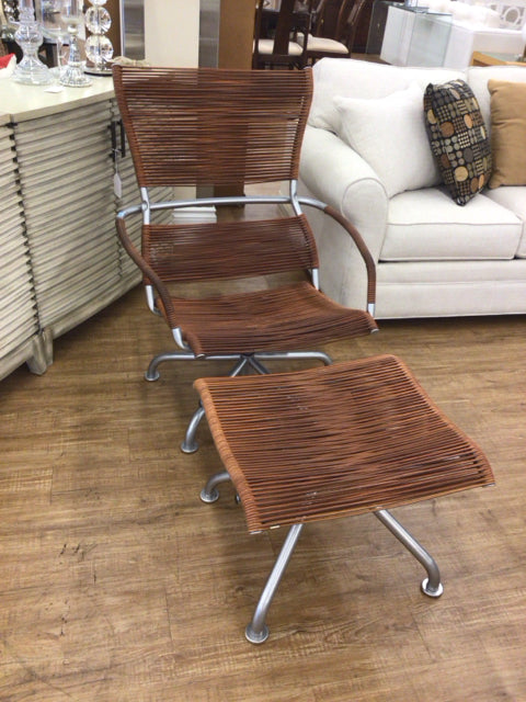 Pierantonio Bonacina Leather Cord Chair & Ottoman