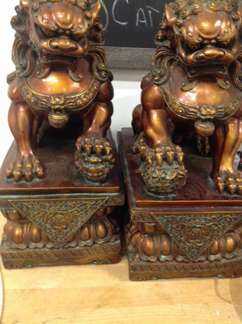 18" Pair Of Wealth Resin Bronze Foo Dogs