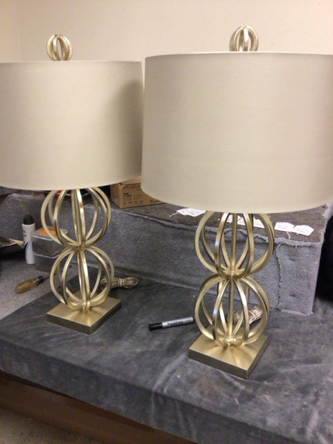 27" Pair Of Arteriors Tanner Kenzie Gold Table Lamps W/Shades