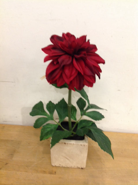 14" Red Silk Flower In Ceramic Pot