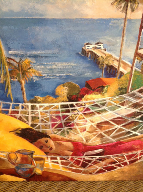 39" Sq Woman In Hammock Canvas