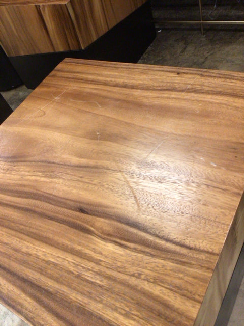 AS-IS 24" Square Wood & Metal End Table(Top Scratched)
