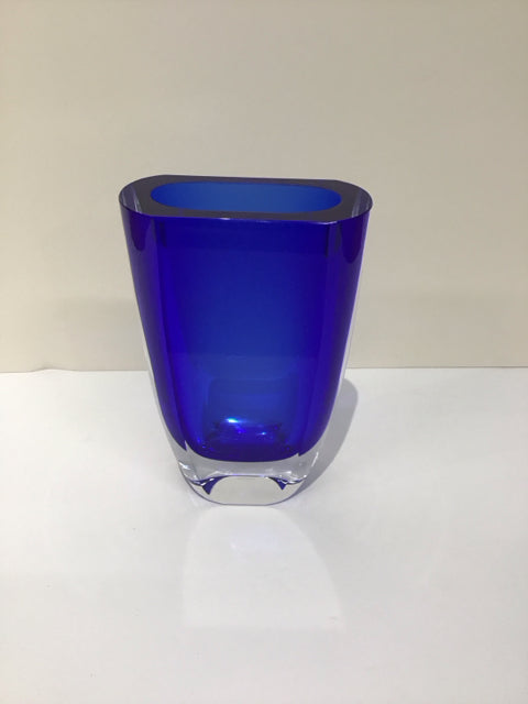 8" Block Blue Crystal Vase