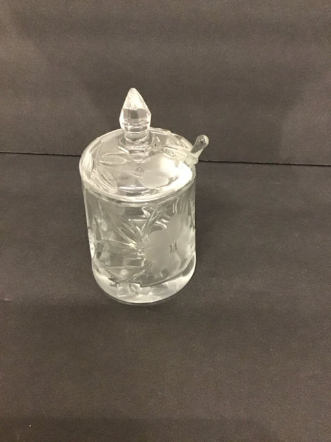 Carved Glass Mustard Jar