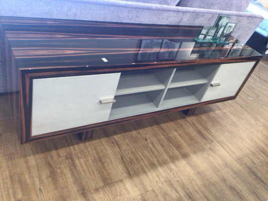 21" X 72" Lacquered Tiger Stripe Grey Two Sliding Door Media Console