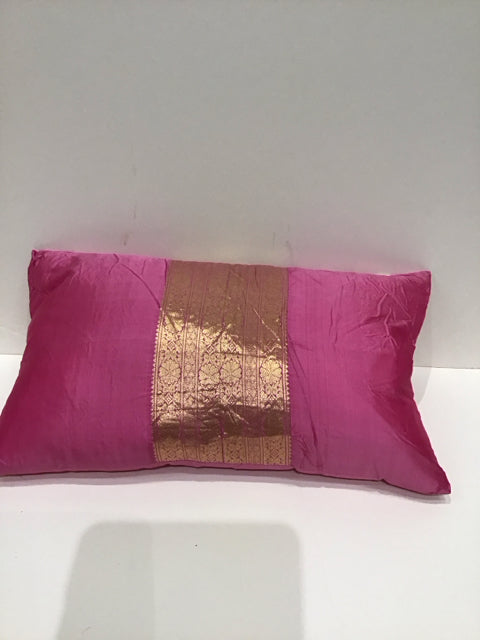 Pink Silk Lumbar Pillow w/Gold Decor