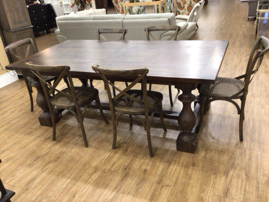 AS-IS RH Dark Wood Dining Table W/6 Chairs