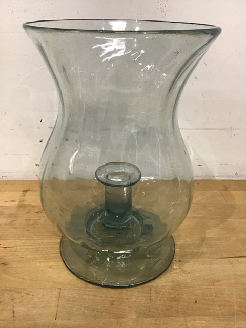 11" Green Glass Footed Candle Holder