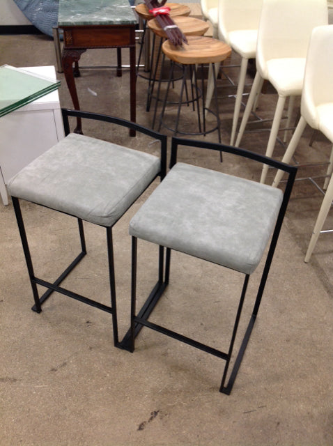 2 Grey Suede & Metal Cafe Chairs