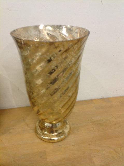 Vase - 14" Footed Fold Mercury Glass