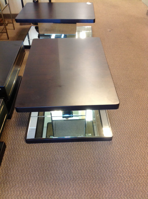 42x29 Dark Wood Coffe Table w/Mirrored Base