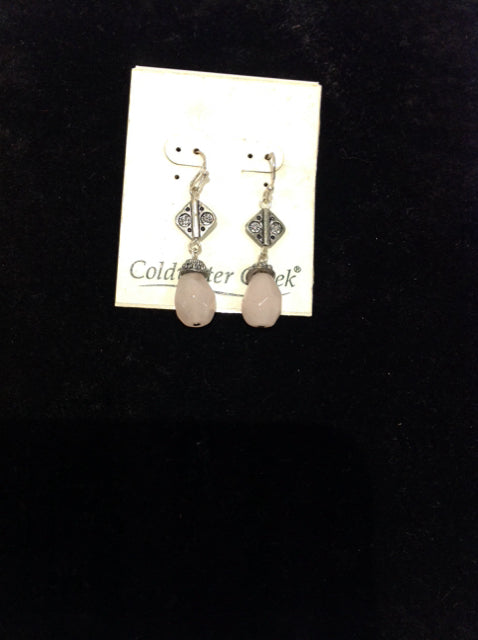 Silver Metal w/Pink Bead Dangle Earrings