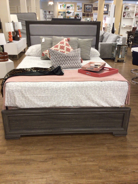 Dark Grey Wood Fabric Panel Queen Bed